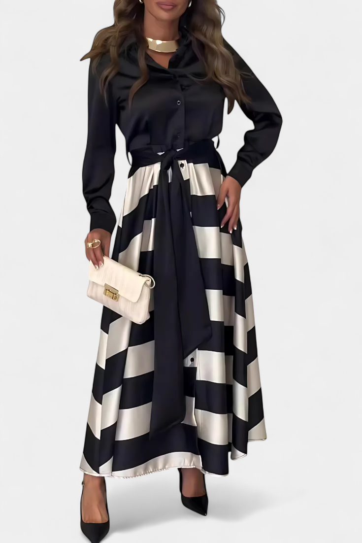Nessia Long Striped Shirt Dress with Belt