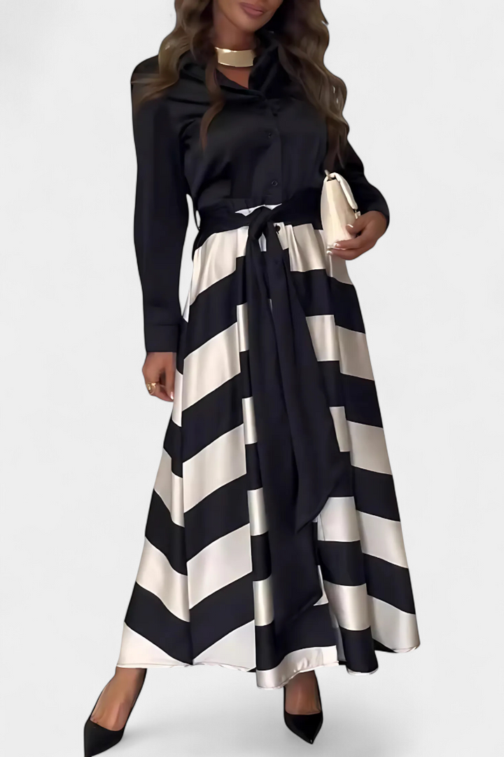 Nessia Long Striped Shirt Dress with Belt