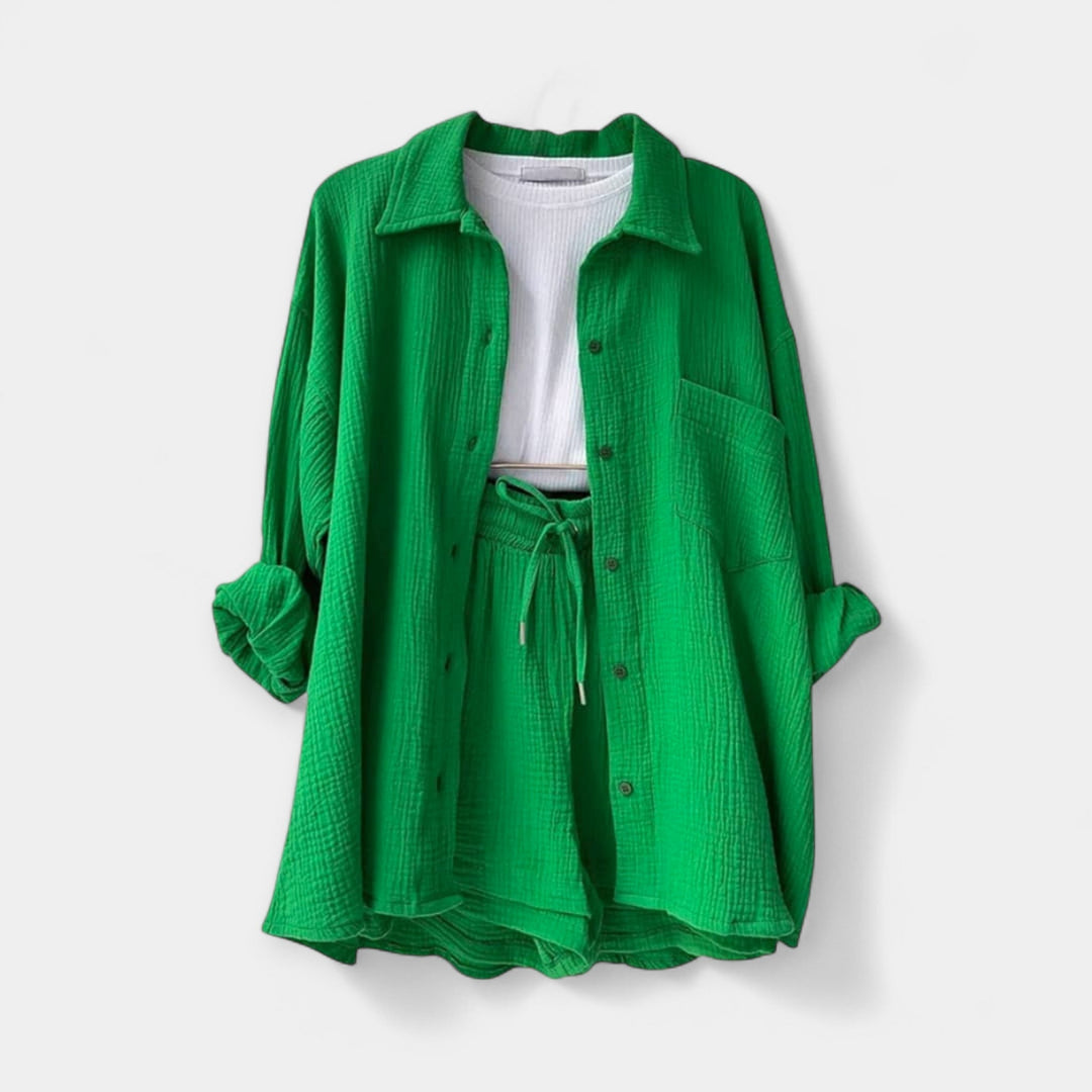 Two-Tone Summer Top and Shorts Set