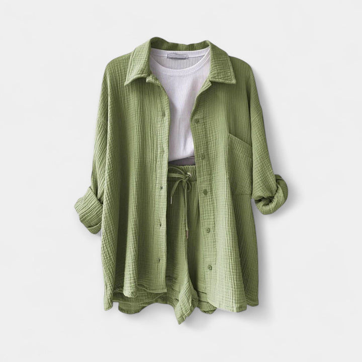 Two-Tone Summer Top and Shorts Set