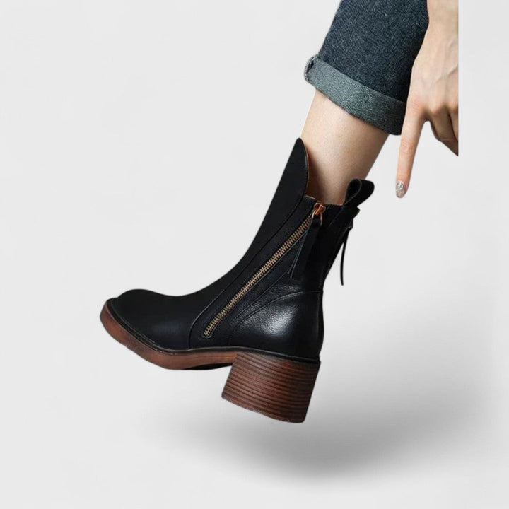 Classic Ankle Boots with Side Zipper and Block Heel