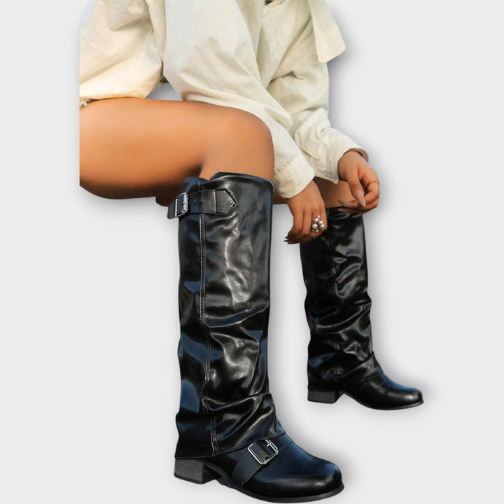 Knee-High Buckle Leather Boots