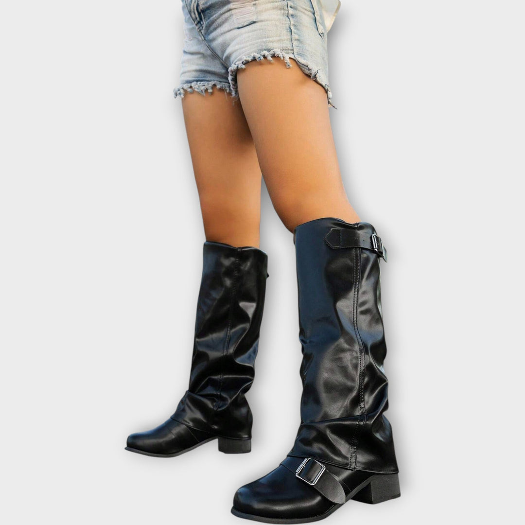 Knee-High Buckle Leather Boots