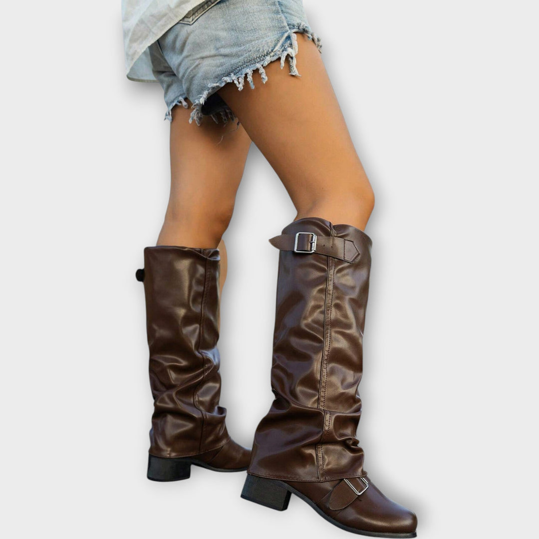 Knee-High Buckle Leather Boots