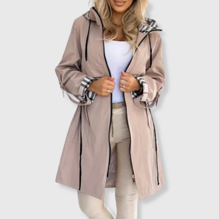 Elegant Hooded Mid-Length Trench Coat