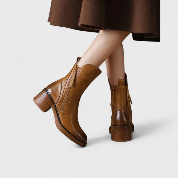 Classic Ankle Boots with Side Zipper and Block Heel