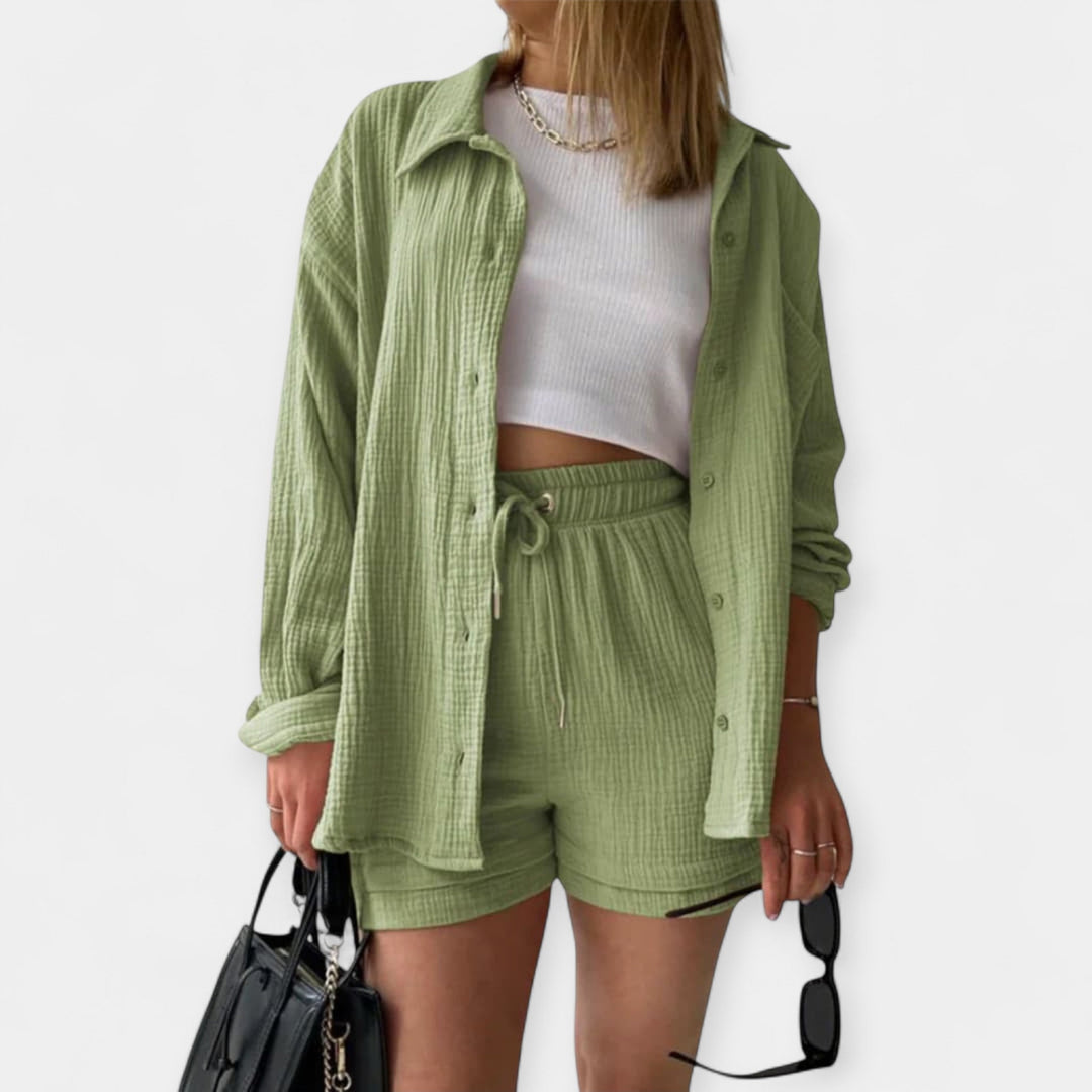 Two-Tone Summer Top and Shorts Set