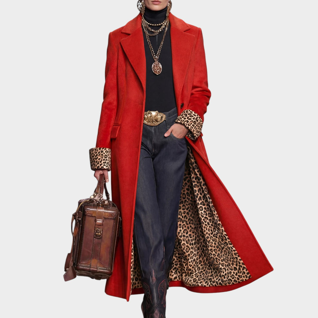 Red Statement Leopard-Lined Coat