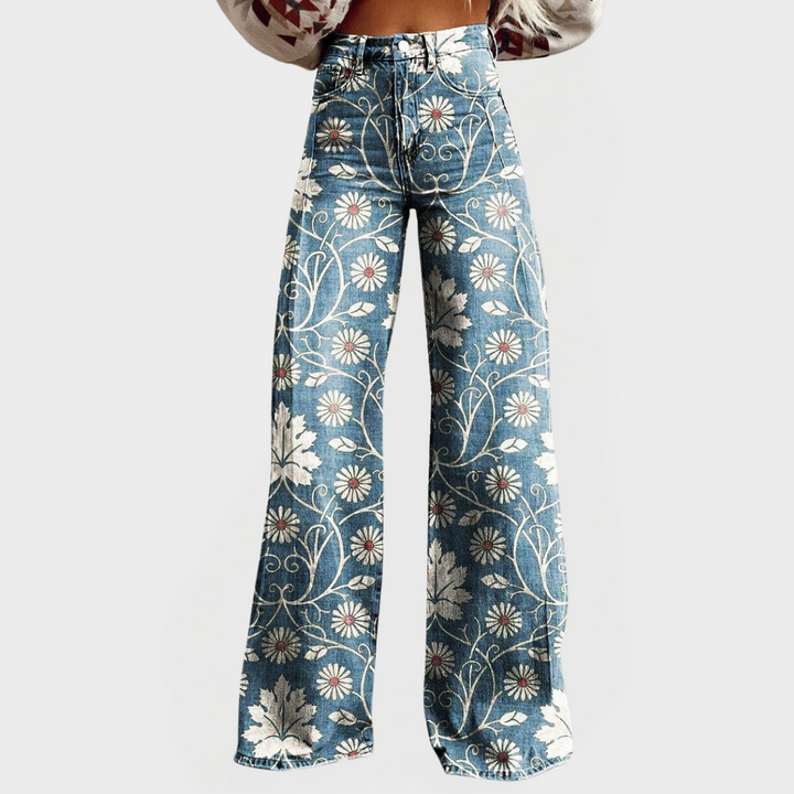 Stylish Floral Trousers with Wide Legs