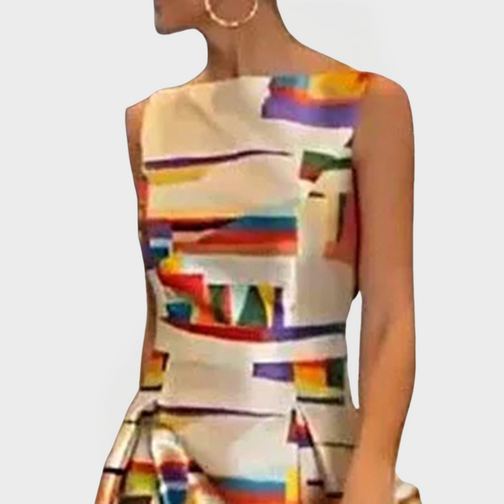 Long Dress with Geometric Patterns and Modern Cut