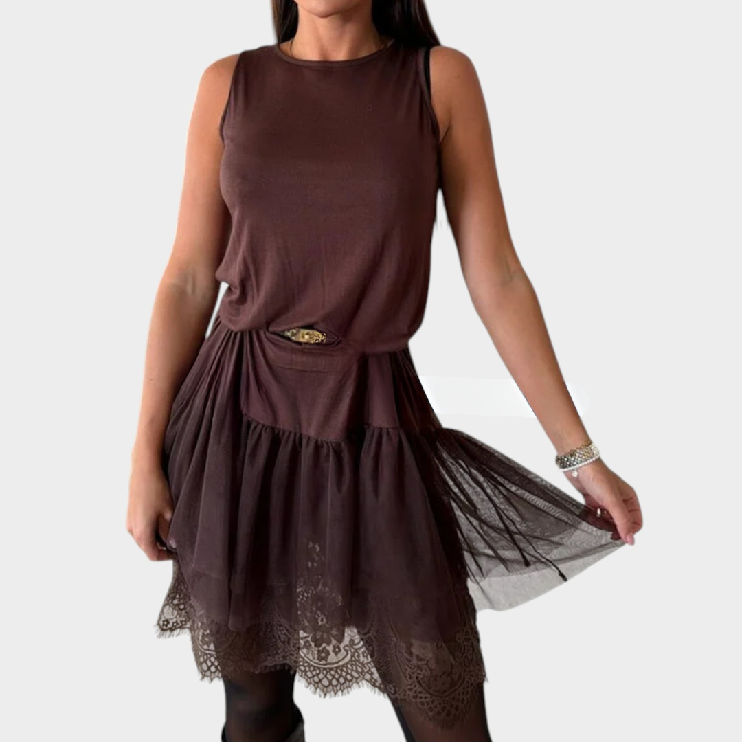 Lace-Trim Sleeveless Mini Dress