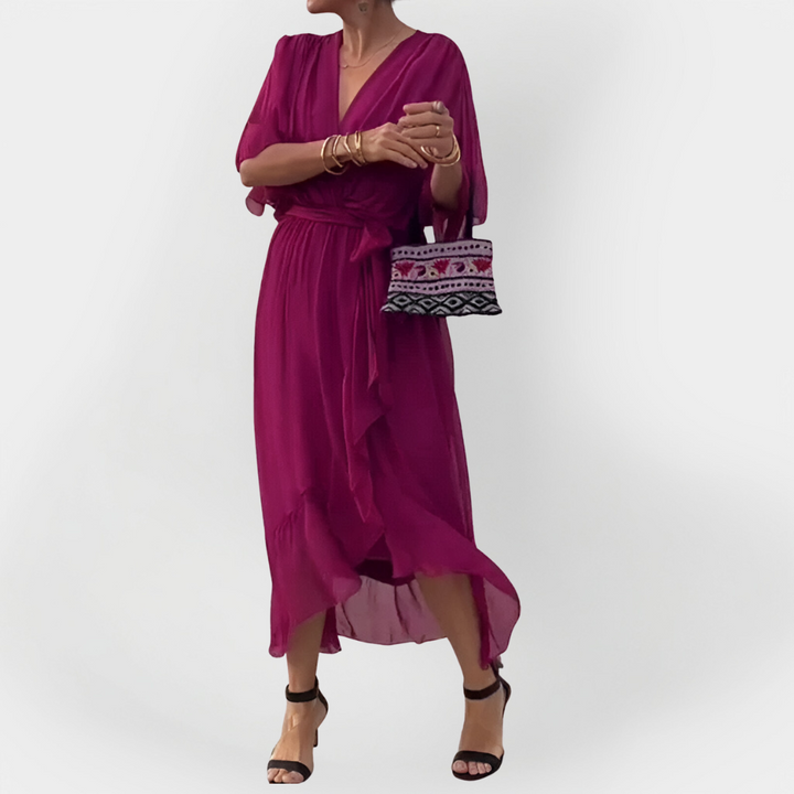 Chiffon Dress with V-Neck