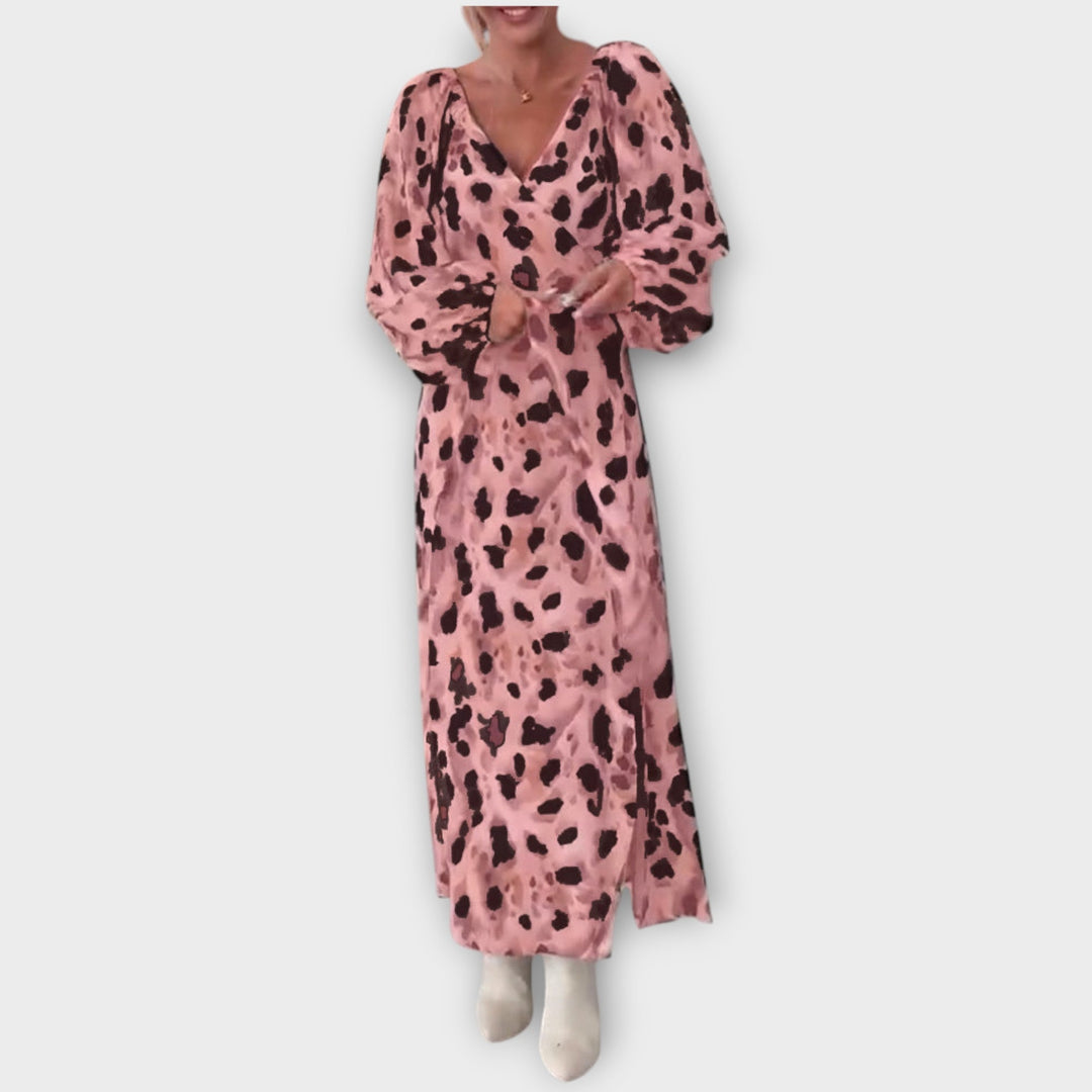 Animal Print Long Sleeve Midi Dress
