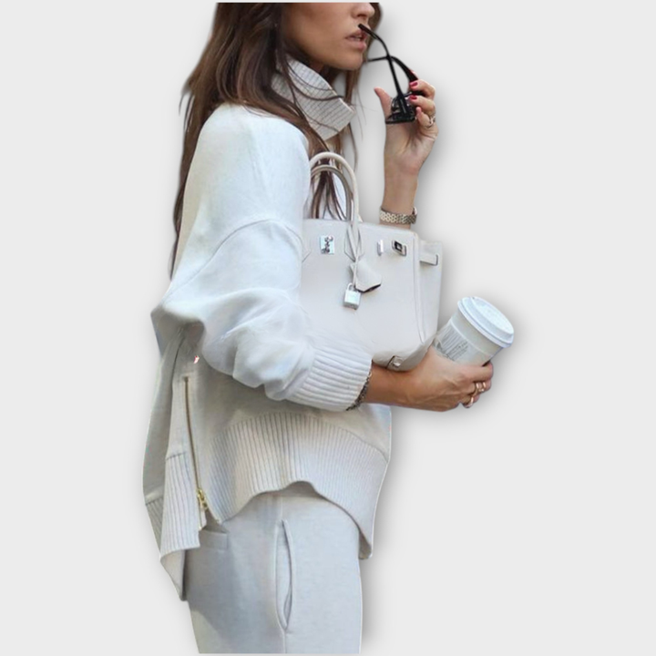 Relaxed Knit Set with High-Neck Sweater and Wide-Leg Trousers