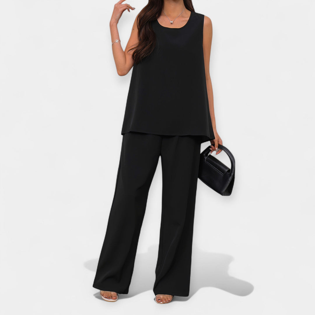 Comfortable Set with Sleeveless Top and Wide Trousers