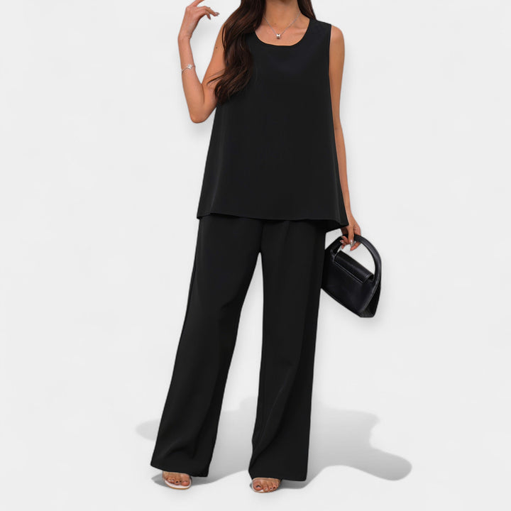 Comfortable Set with Sleeveless Top and Wide Trousers