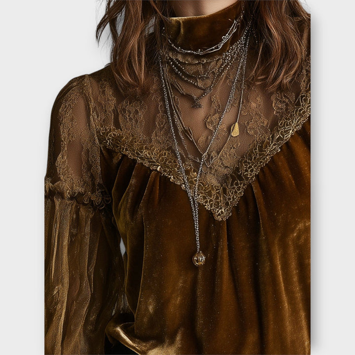 Luxe Lace Velvet Evening Blouse