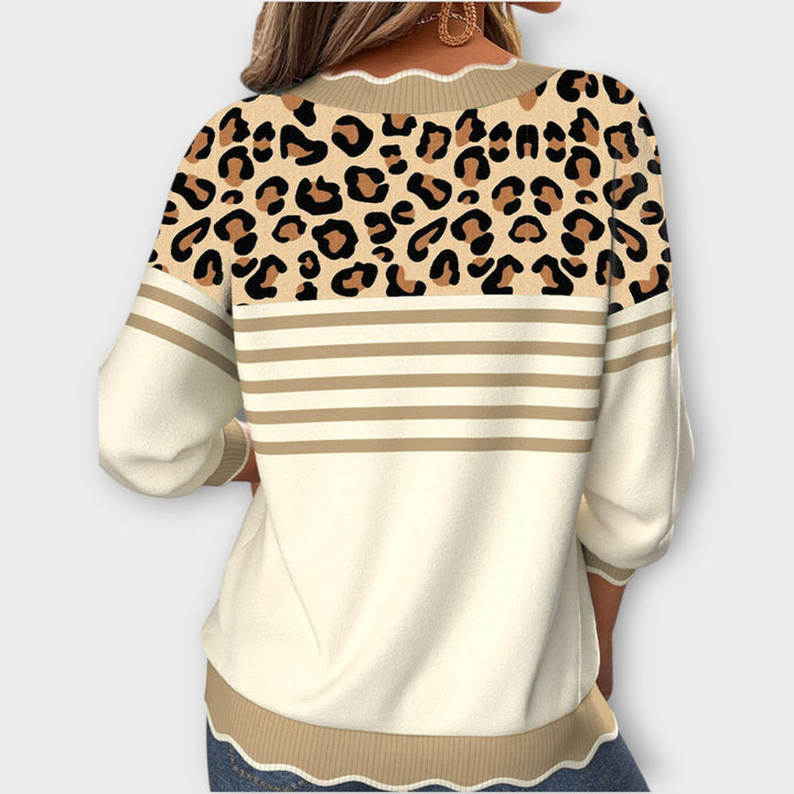 Leopard Knit V-Neck Sweater