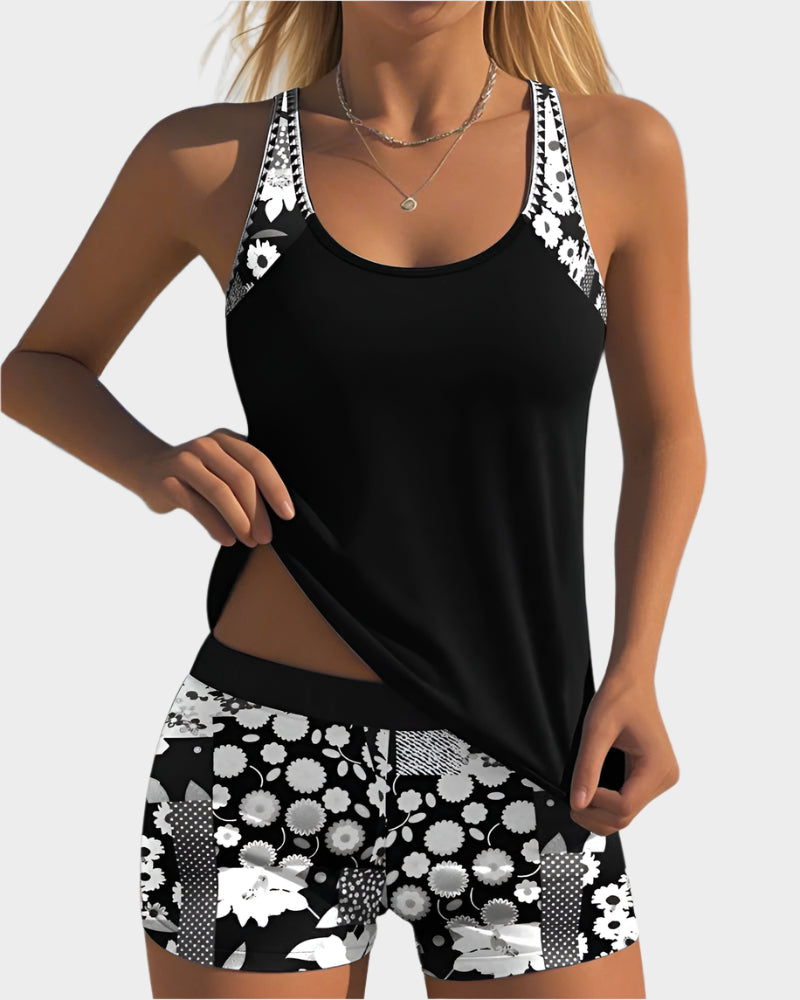 Comfortable Two-Piece Swimsuit with Floral Design