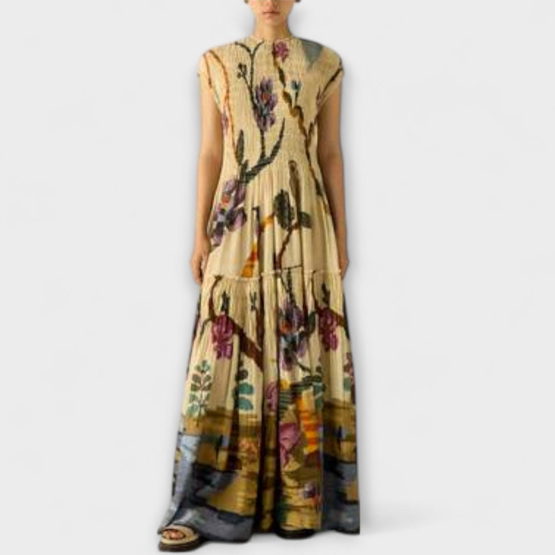 Pleated Printed Maxi Dress