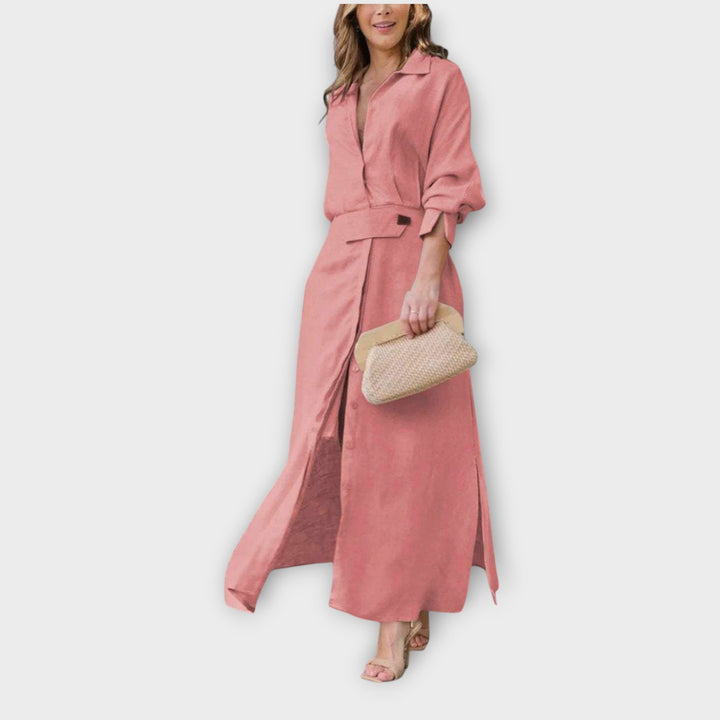 Elegant Belted Maxi Shirt Dress