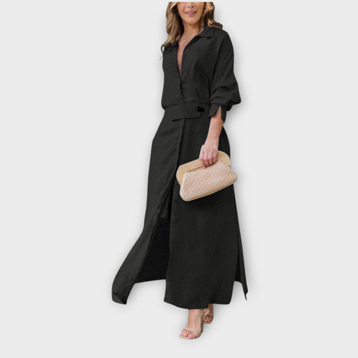 Elegant Belted Maxi Shirt Dress