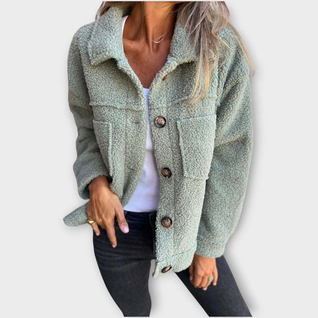 Cozy Charm Button-Front Sherpa Jacket