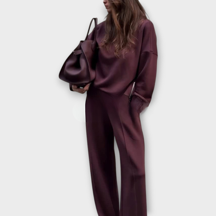 Relaxed Knit Set with High-Neck Sweater and Wide-Leg Trousers