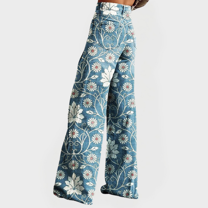 Stylish Floral Trousers with Wide Legs