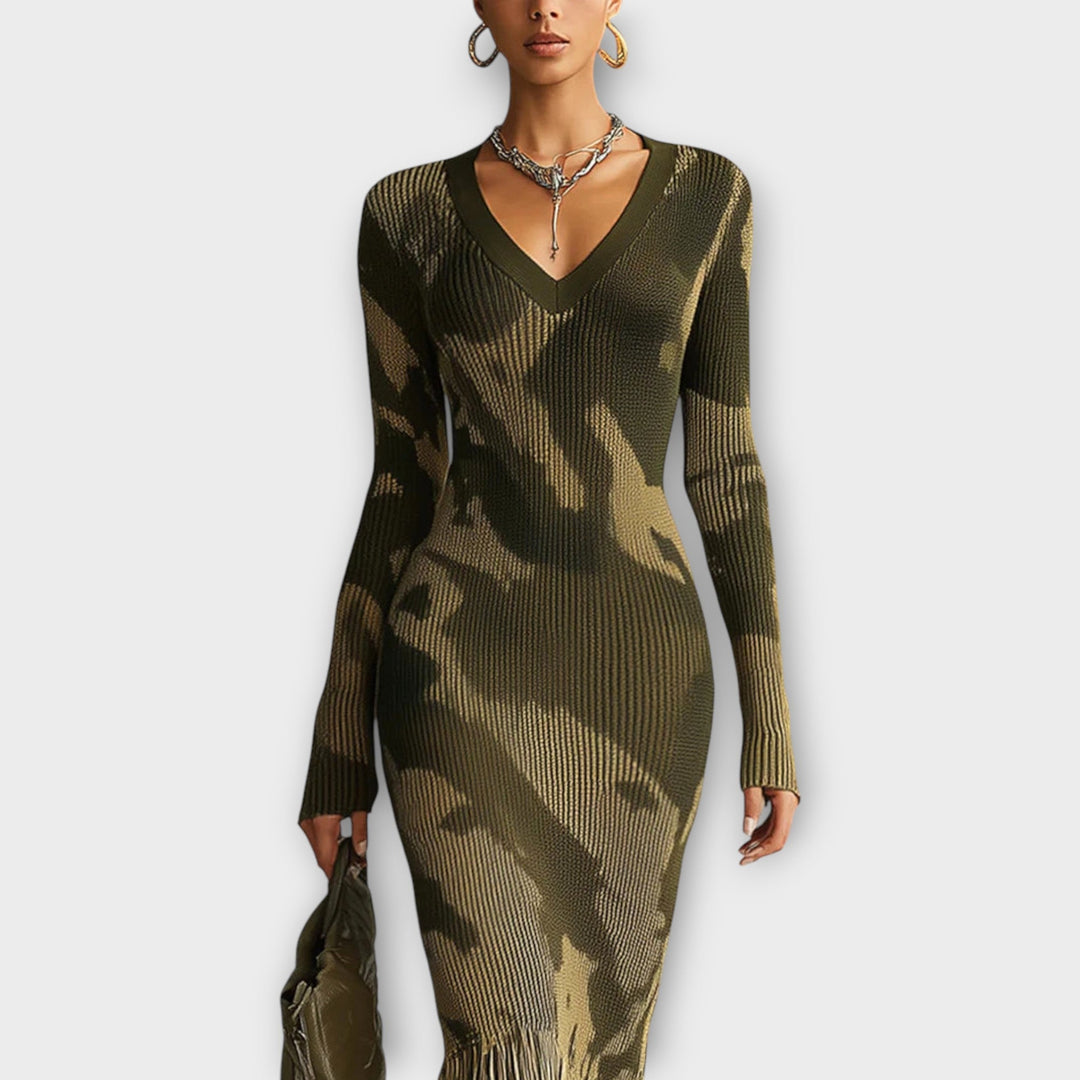 Fringe Hem Knit Maxi Dress