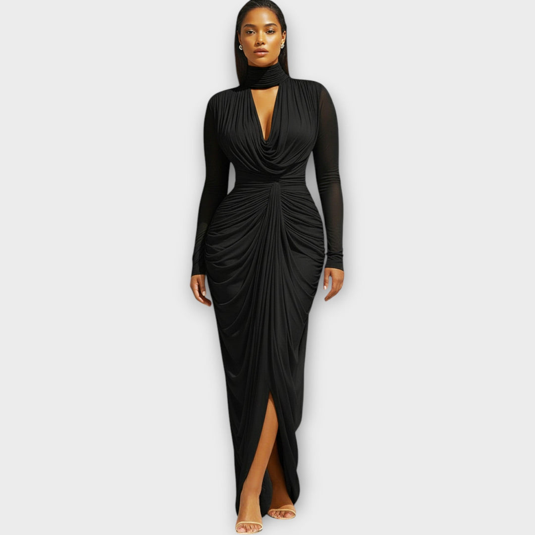 Elegant High-Neck Draped Evening Gown