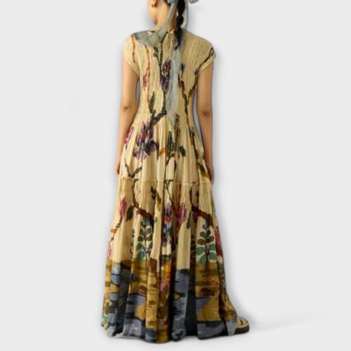 Pleated Printed Maxi Dress