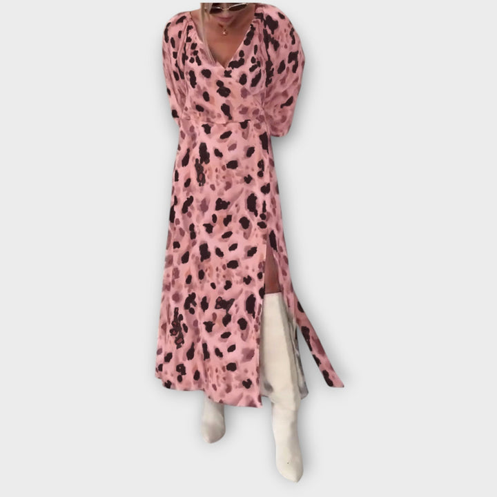 Animal Print Long Sleeve Midi Dress