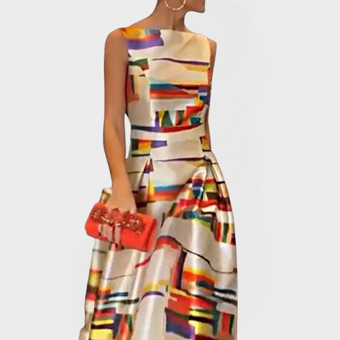 Long Dress with Geometric Patterns and Modern Cut