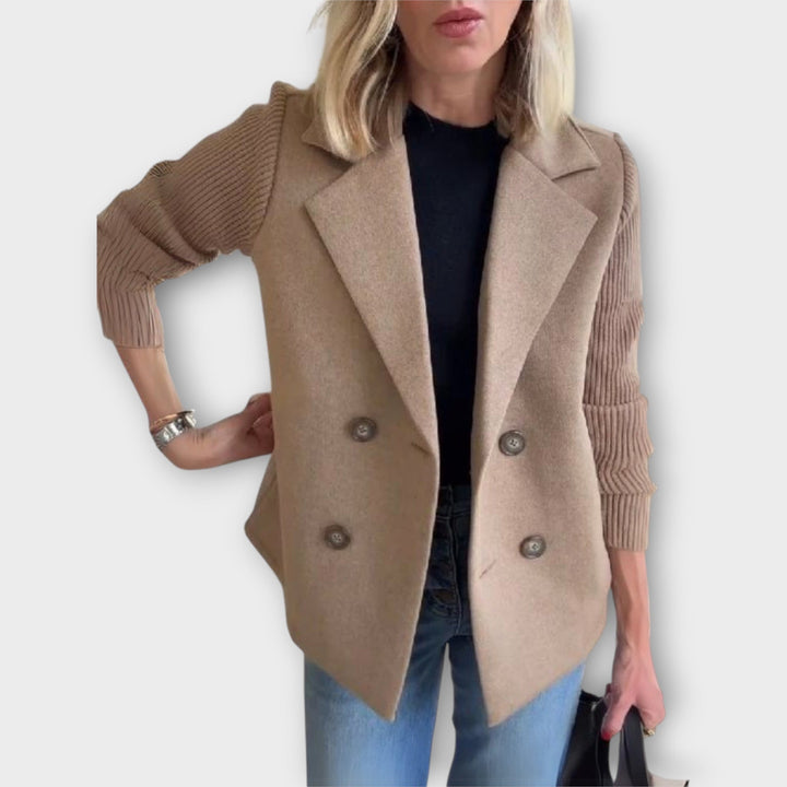 Double-Breasted Blazer with Ribbed Sleeves
