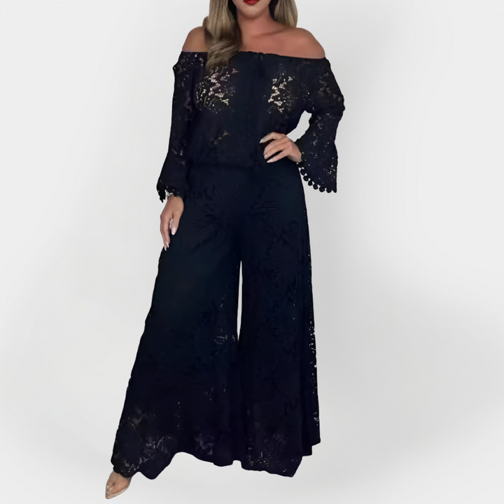 Full-Length Jumpsuit with Off-Shoulder Design and Lace