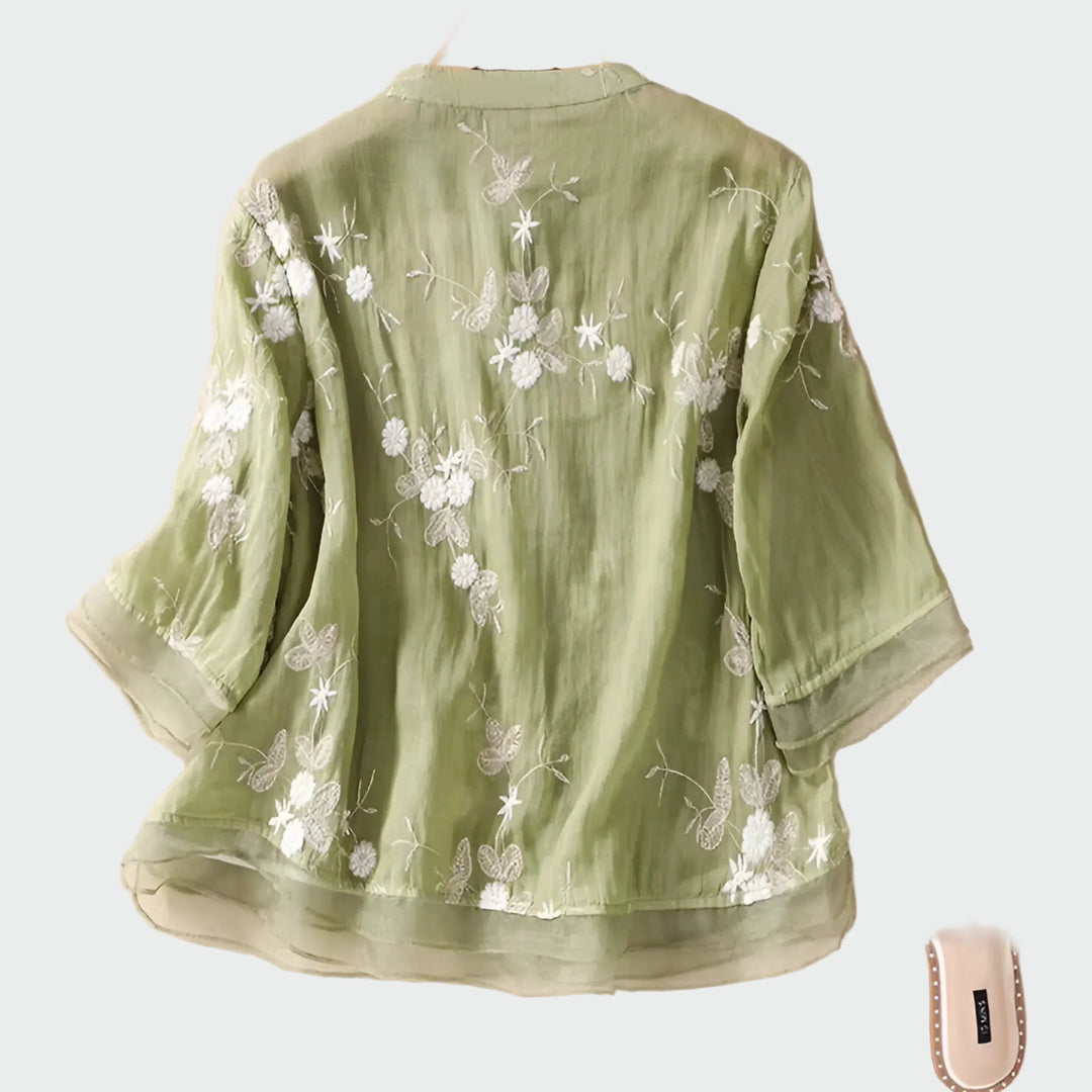 Cotton Top with Embroidered Flowers