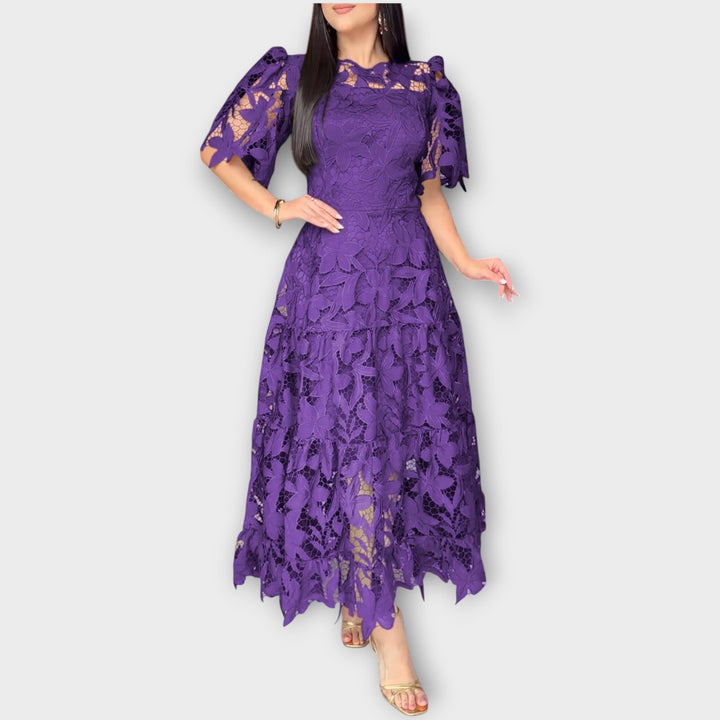 Elegant Floral Lace Midi Dress