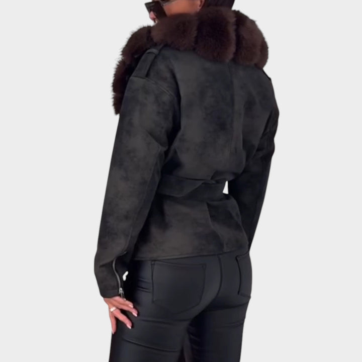 Faux-Fur Collar Belted Jacket