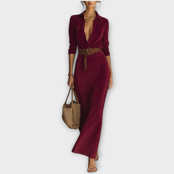 Elegant Belted Suede Maxi Dress