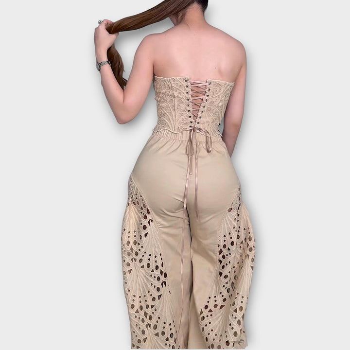 Elegant Cutout Lace Two-Piece Set