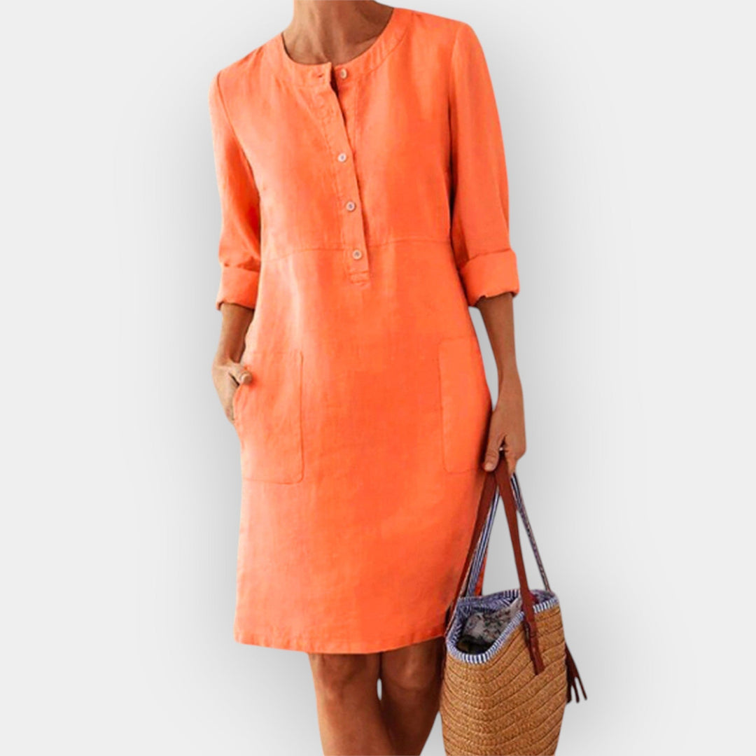 Elegant Cotton Midi Dress with Simple Design