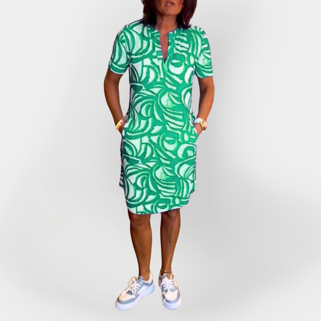 Midi Dress with Pattern and Short Sleeves