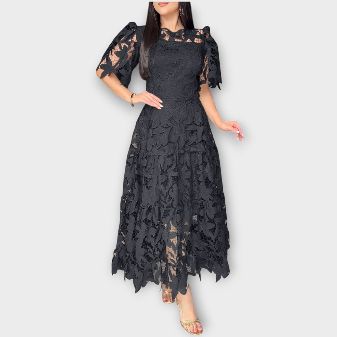 Elegant Floral Lace Midi Dress