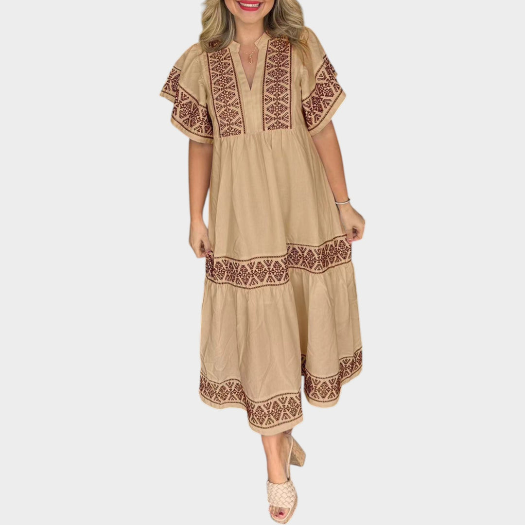 Embroidered Boho Midi Dress