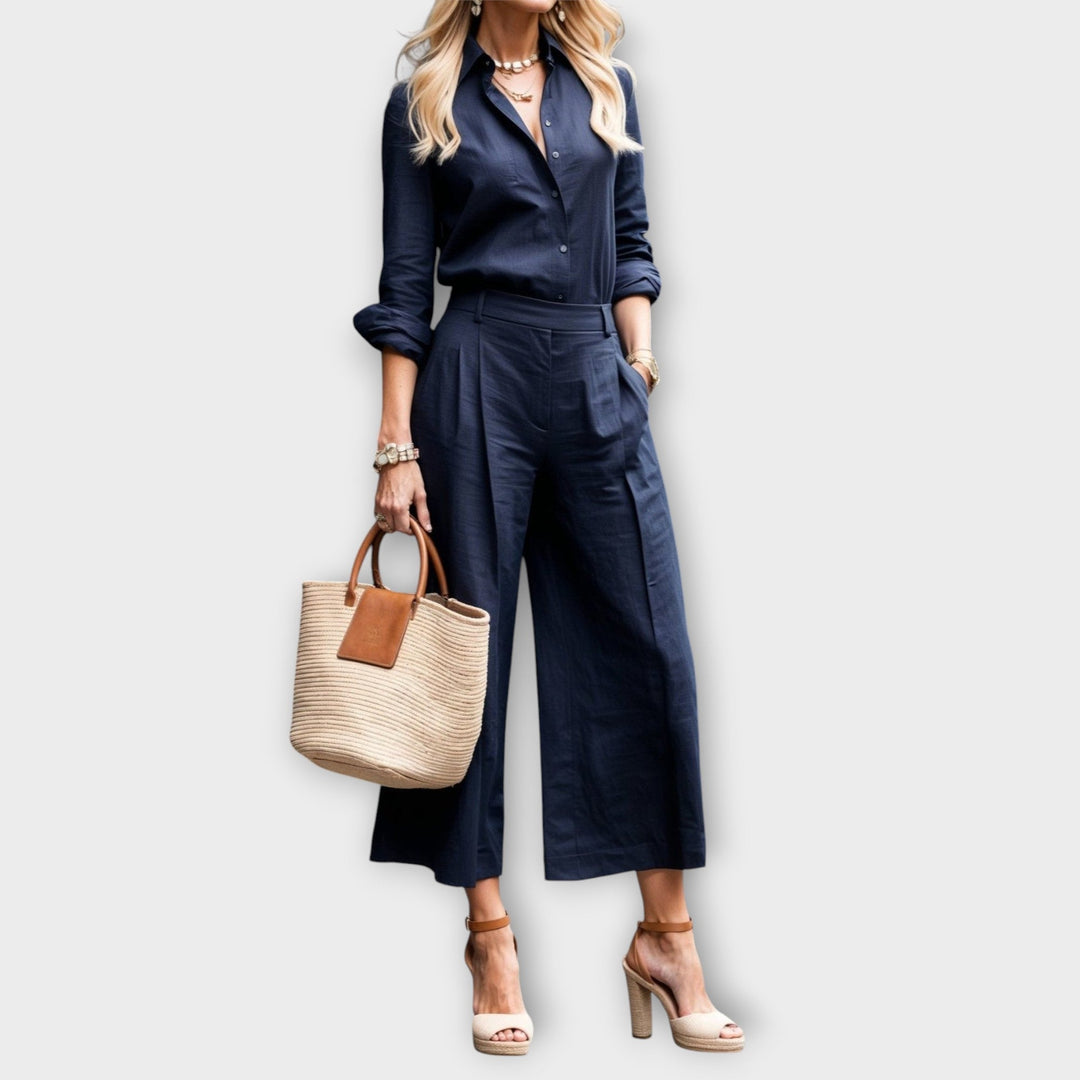 Blush Linen Shirt & Wide-Leg Trousers Set