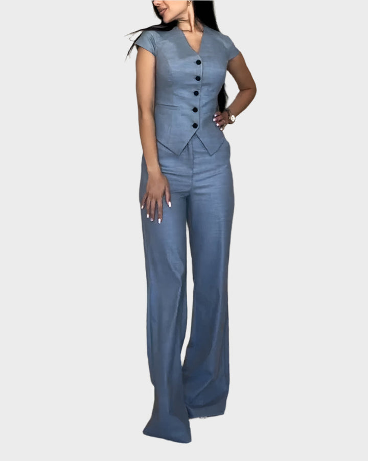 V-Neck Top and Trousers Set