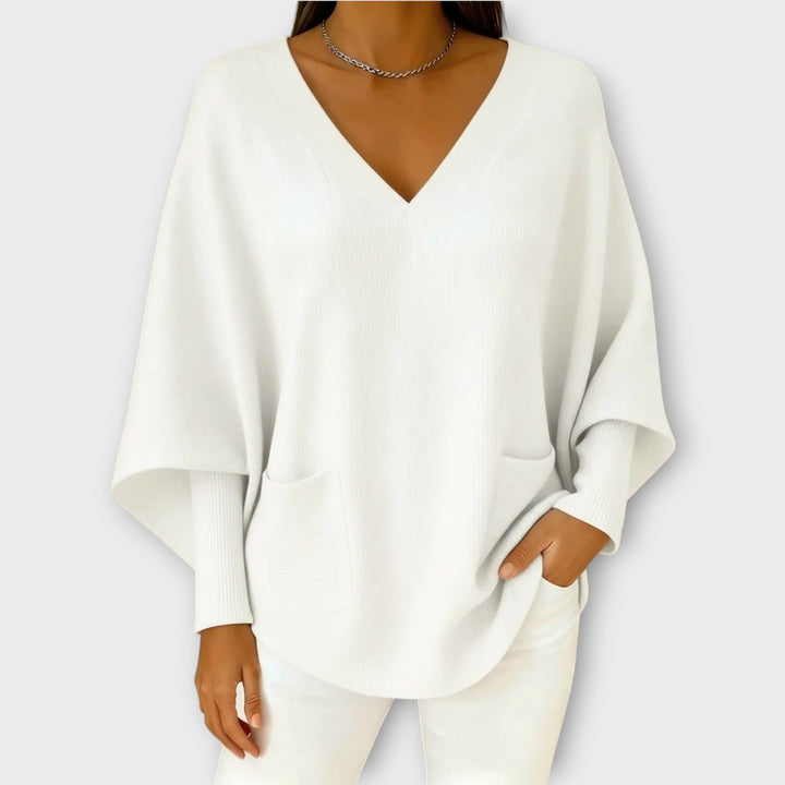 Soft Ribbed V-Neck Relaxed Knit Top