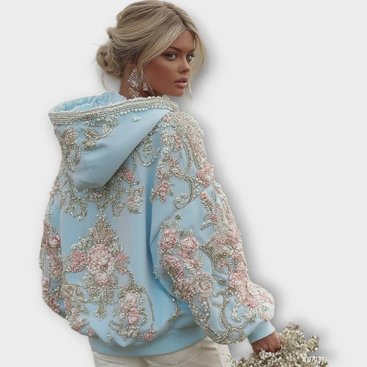 Luxury Pearl Embellished Pink Couture Hoodie