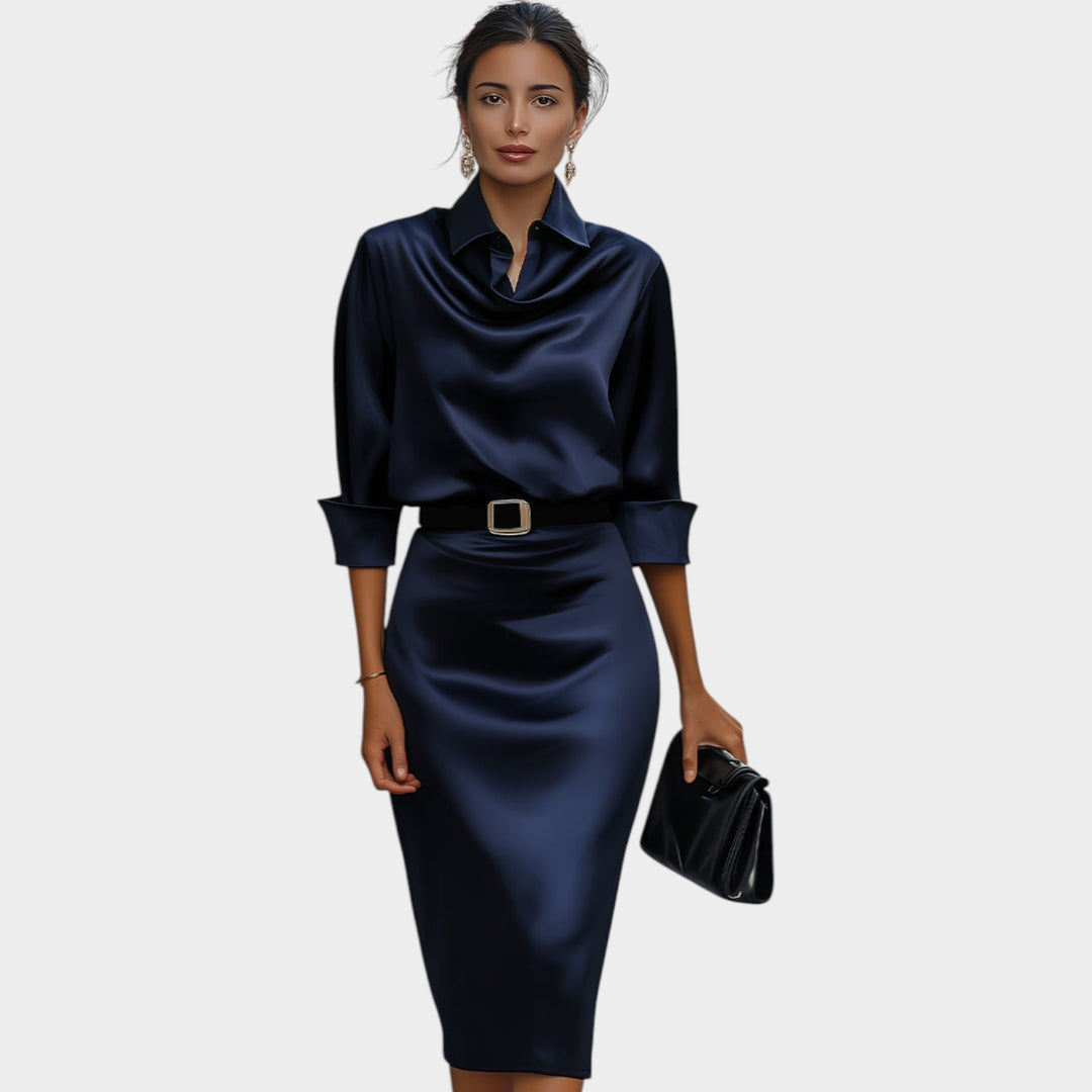 Elegant Draped Satin Midi Dress Maison Parker elegant-draped-satin-midi-dress-maison-parker